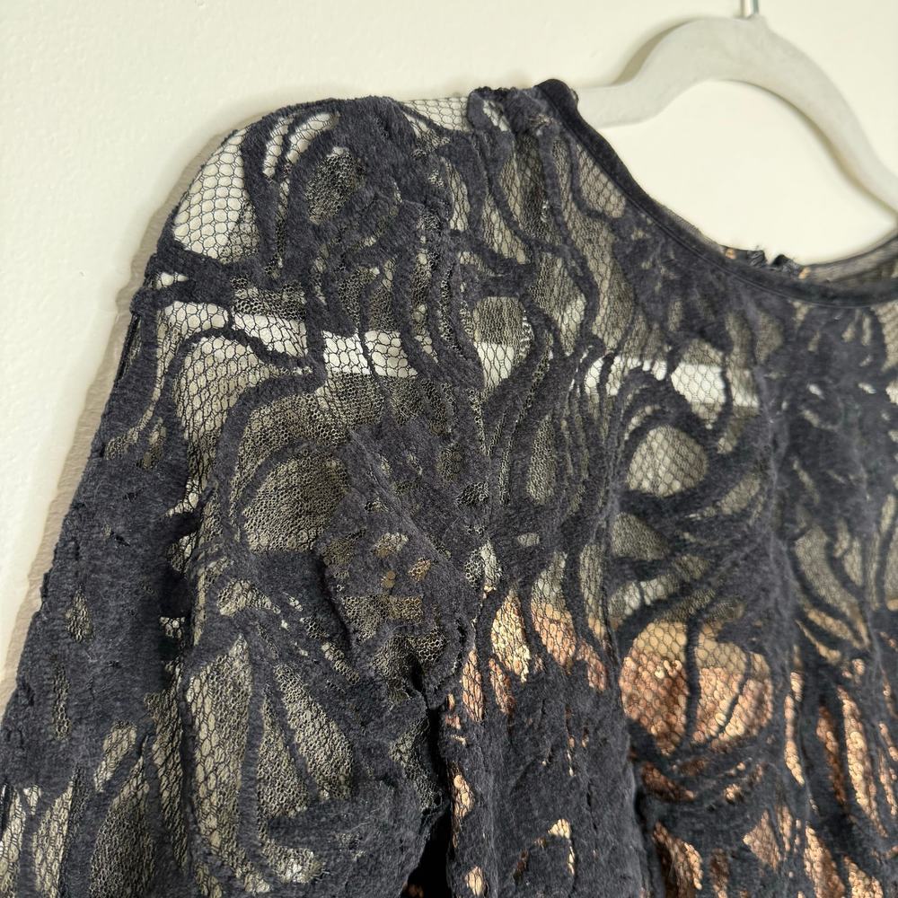 Tadashi Shoji Vita Sequin Floral Lace Over Bodycon Mini Dress 2 Black Sheath - Picture 4 of 13
